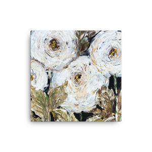 White on Black textured flowers - Canvas