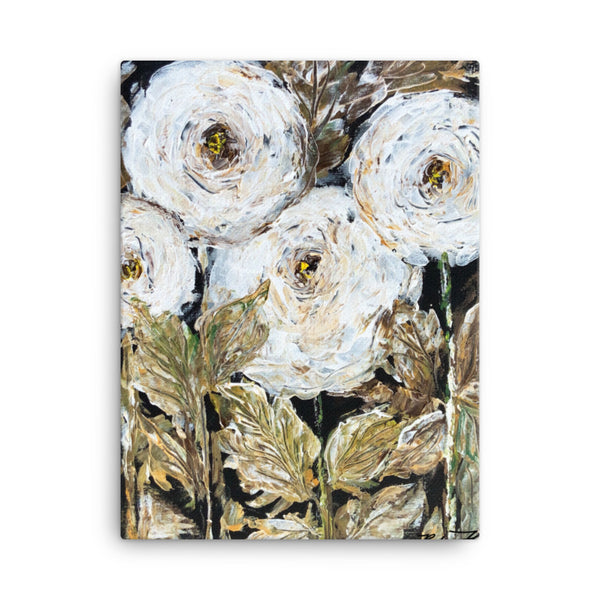 White on Black textured flowers - Canvas
