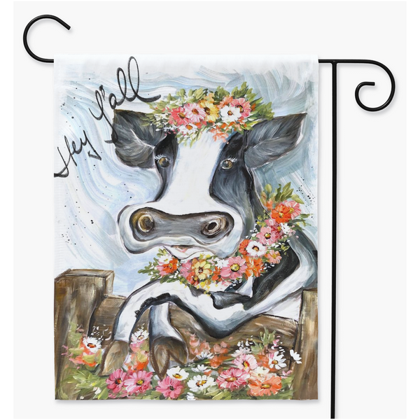 Country Cow Taylor Friend Garden Flag, Hey Y'all Garden Flag by Rebeca Flott Arts