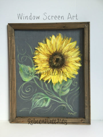 Sunflower,Rustic Sunflower,hand painting sunflower,original sunflower,window screen,Outdoor art,porch decor,Mother's day gift