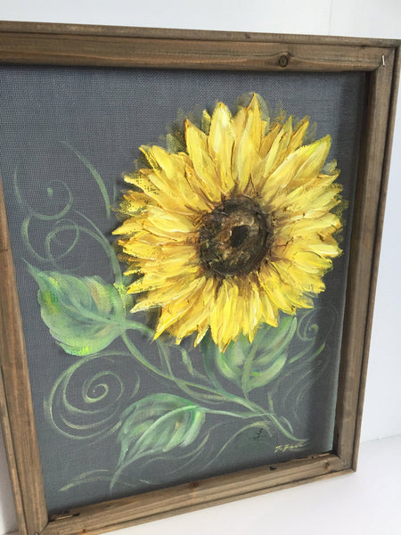 Sunflower,Rustic Sunflower,hand painting sunflower,original sunflower,window screen,Outdoor art,porch decor,Mother's day gift