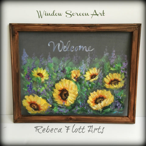 Sunflower Field, Welcome Sign,window screen hand painted,Customize for you