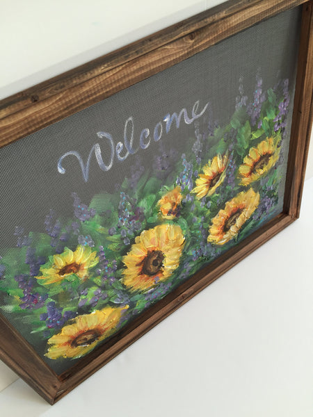 Sunflower Field, Welcome Sign,window screen hand painted,Customize for you