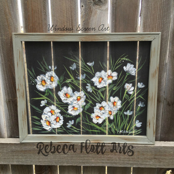 Daisies On White,recycled, outdoor and indoor art, flowers,Daisy Flower Painting, Daisy Flower art,
