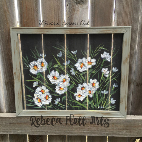 Daisies On White,recycled, outdoor and indoor art, flowers,Daisy Flower Painting, Daisy Flower art,