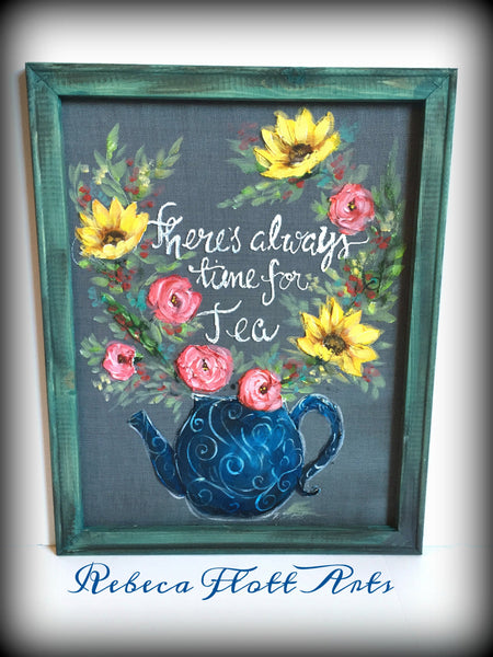 Flowers,There's always time for Tea,Window Screen Art,Porch decor,wall Art,Colorful flowers,housewarming gift