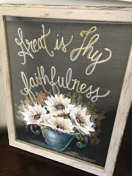 Great is thy Faithfulness, inspiration hand painted art, farmhouse style, window screen painting