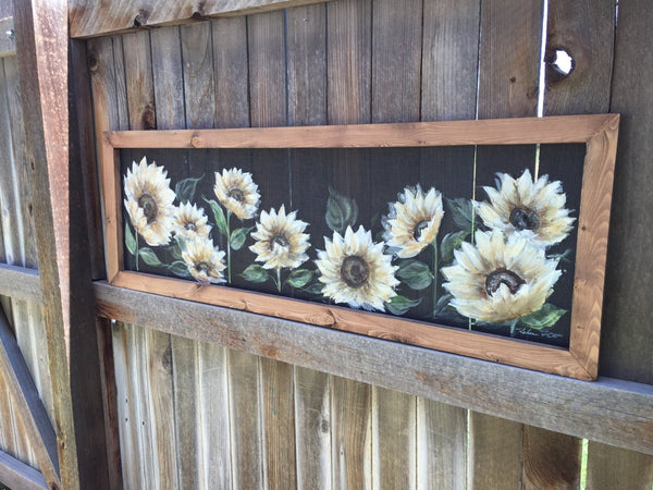 White sunflower,Farmhouse style decor,hand painted,original art on window screen,indoor and outdoor decor ,wall art,flowers