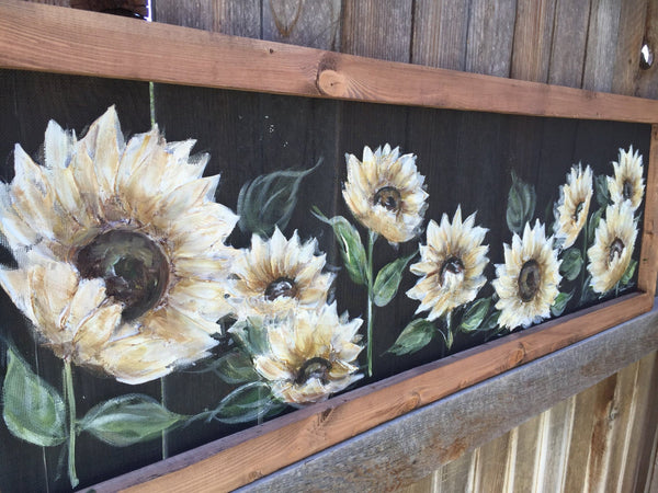 White sunflower,Farmhouse style decor,hand painted,original art on window screen,indoor and outdoor decor ,wall art,flowers