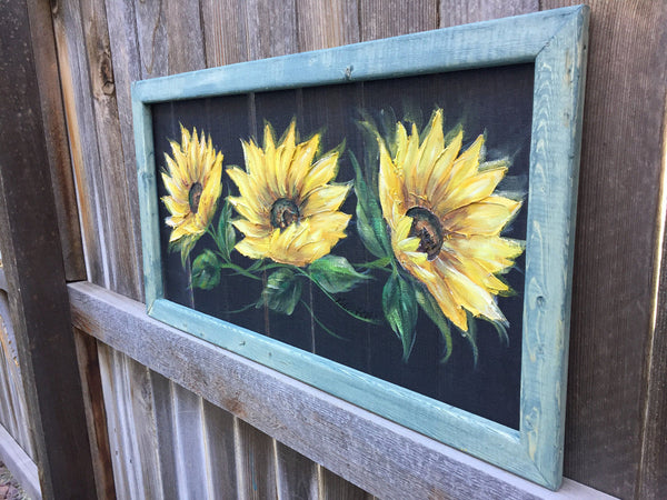 Trinity sunflowers on teal Original ART