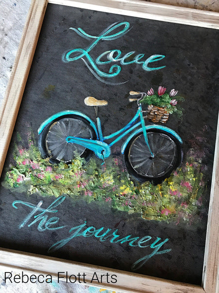 Love the Journey,vintage bike hand painted on window screen