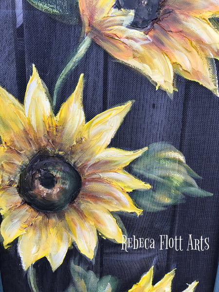 Sunflowers hand painted window screen, perfect porch decor wall art, rustic