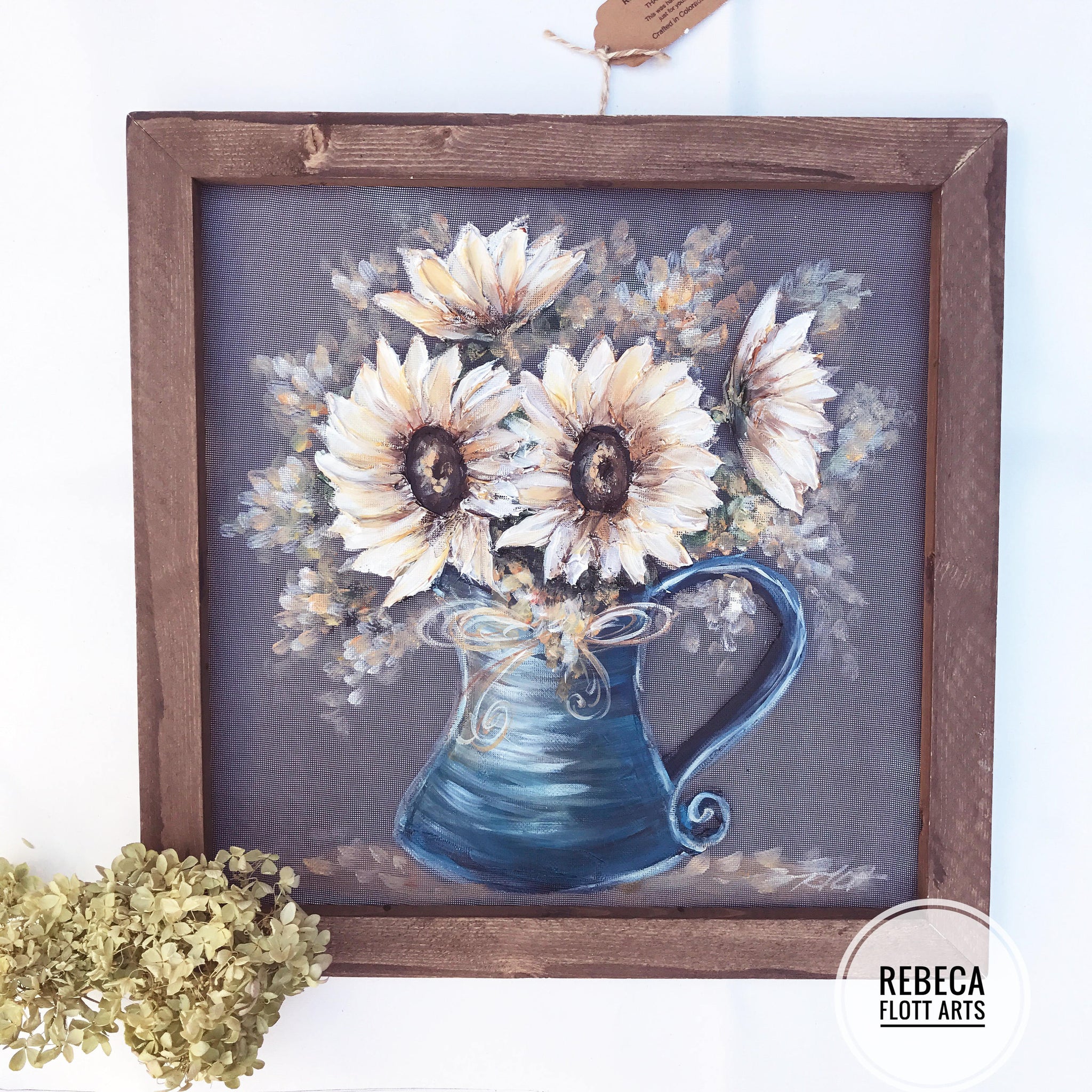 Sunflower and hydrangea floral Painting on 11x14 Canvas