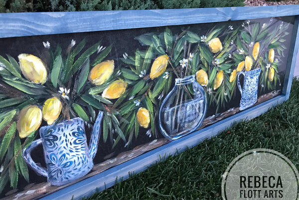 Lemons vase, original, window screen outdoor and indoor art