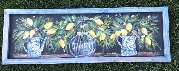 Lemons vase, original, window screen outdoor and indoor art