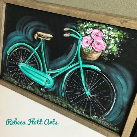 simple beautiful Vintage Bike, Screen Art, Porch decor, Vintage Inspired, Teal Bike, handmade