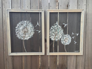 Dandelion Set,SET of Two Recycled screen ,Dandelion Painting ,Dandelion Flower,Wall Art