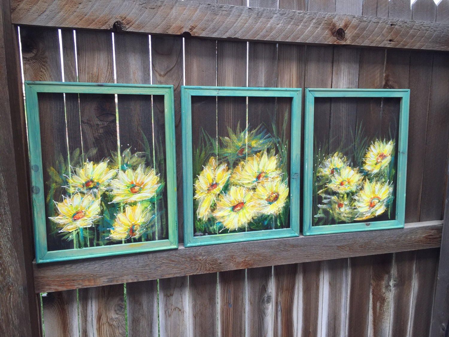 Made to order SET of 3 pieces,Yellow Flower painting