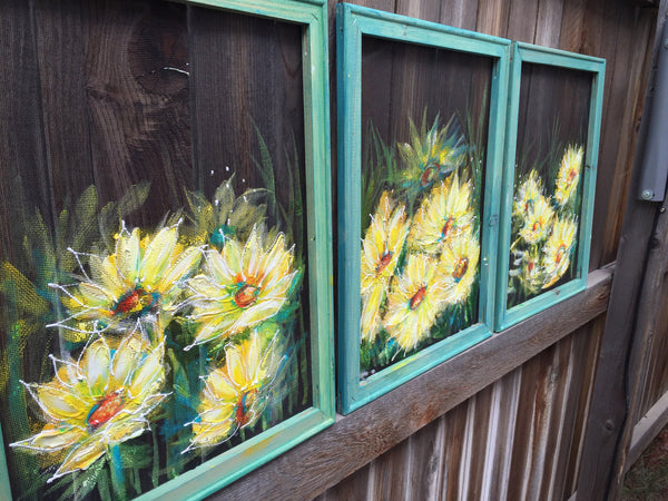 Made to order SET of 3 pieces,Yellow Flower painting