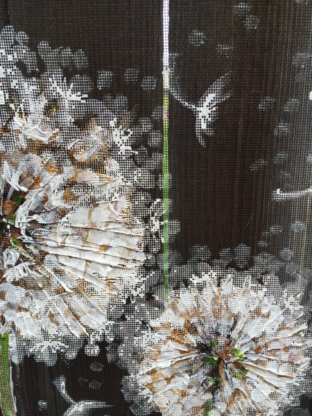 Set of 2 dandelion art , recycled wood frame painting on screen DANDELION,Flower Wall Art Dandelion