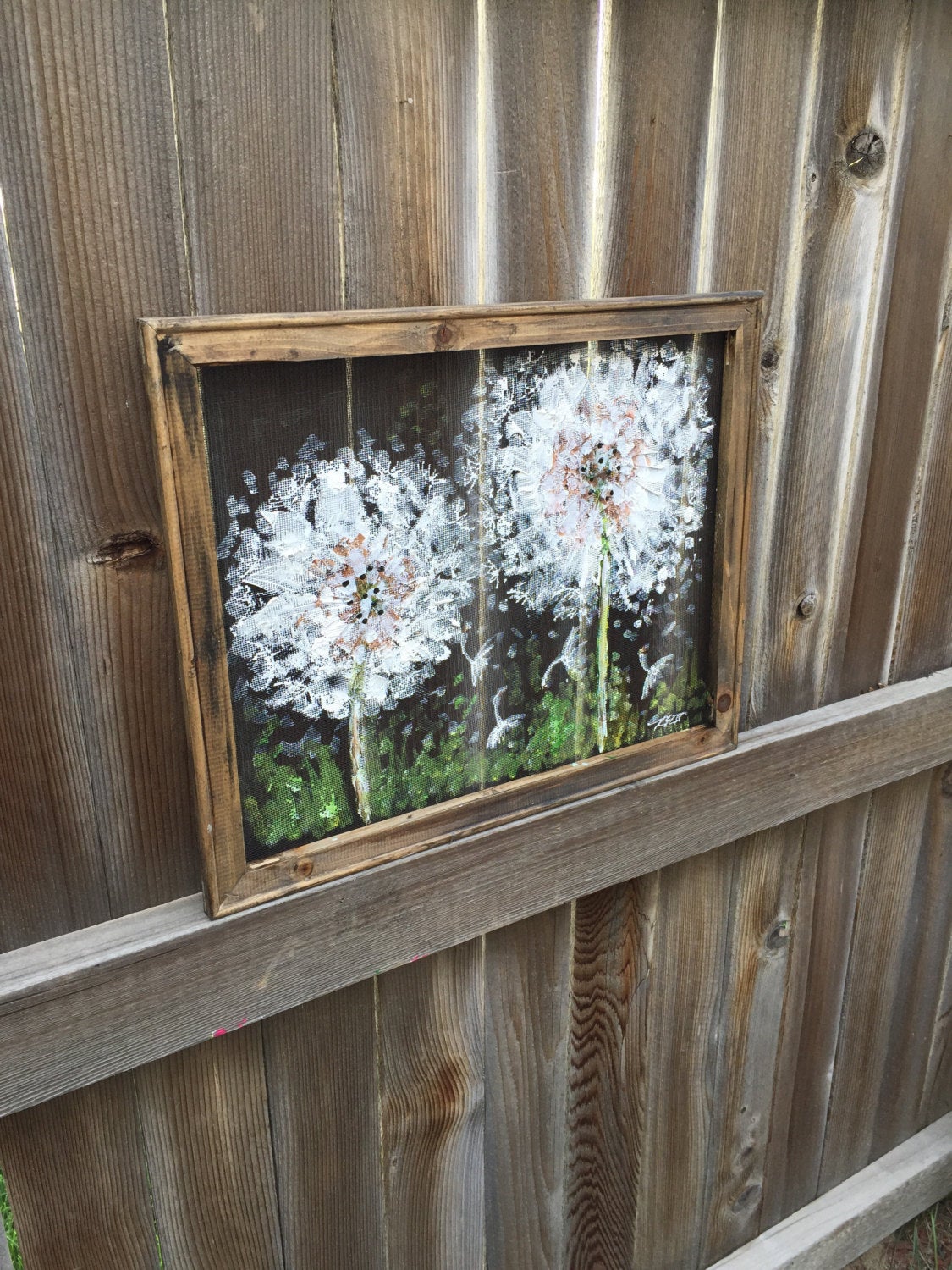 Dandelion hand painting on screen,Rustic Dandelion, outdoor art,hand painting on screen,