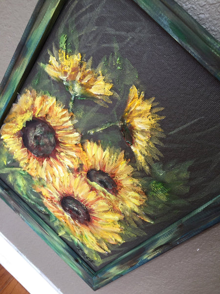Rustic Sunflowers on screen, hand painting original , indoor and outdoor art