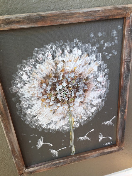 Dandelion,Make a wish, recycled ,hand painting on window screen