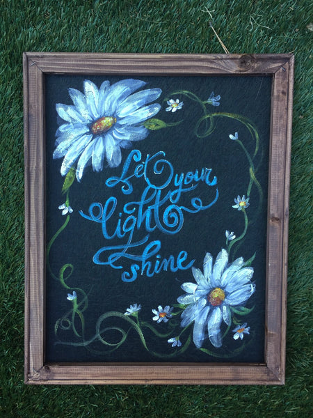 Let your light shine, Flowers on screen, recycled, window screen, hand painted