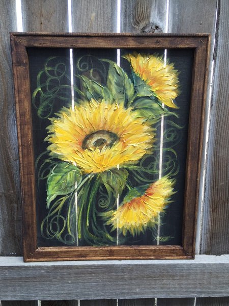 Sunflower lll ,rustic wood sunflower,Sunflowers dancing,Wood and screen,window screen painting