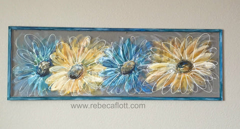Flowers,Blue and Yellow Flowers,hand painted window,screen art,porch decor,outside art,