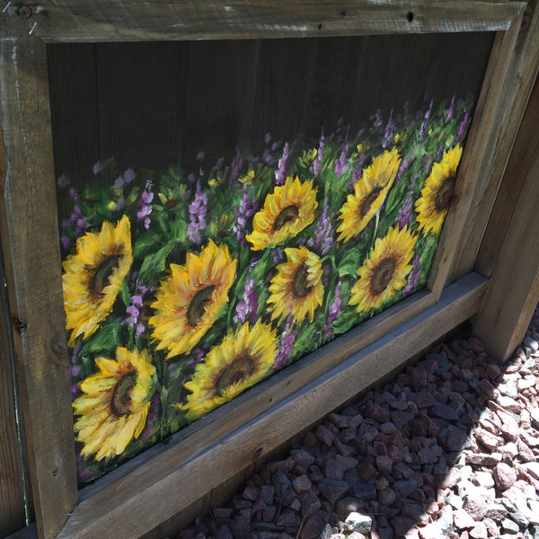 Sunflower Field,palled wood frame, recycled,upscycled,