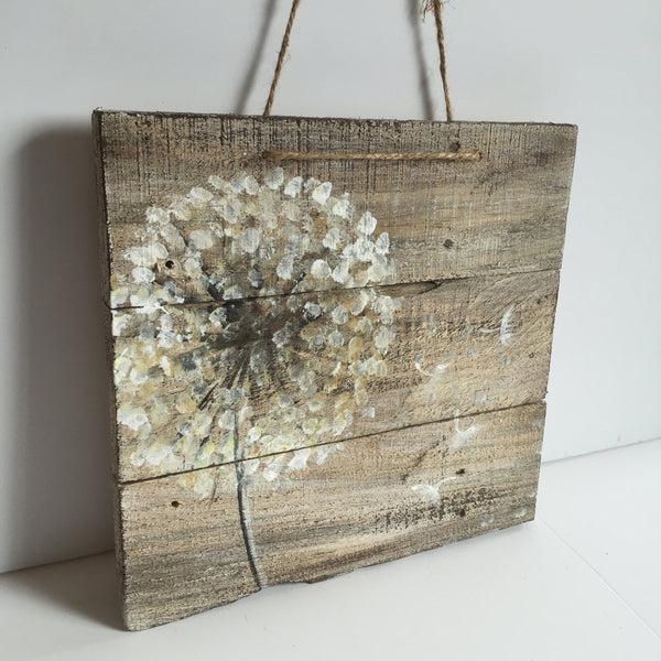 Dandelion on rustic wood,reclaimed wood,original handmade,