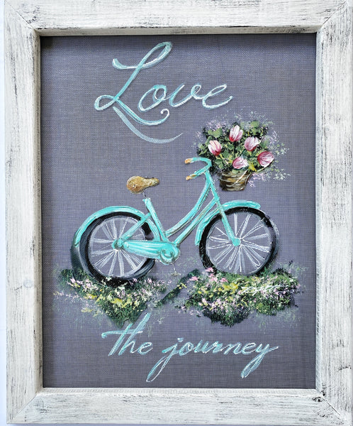 Love the Journey,vintage bike hand painted on window screen