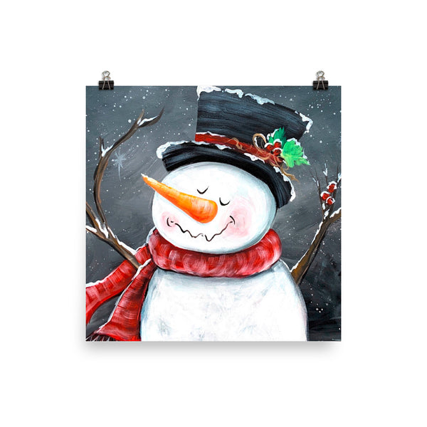 Happy Snowman Friend, Print Original Art by Rebeca Flott Arts