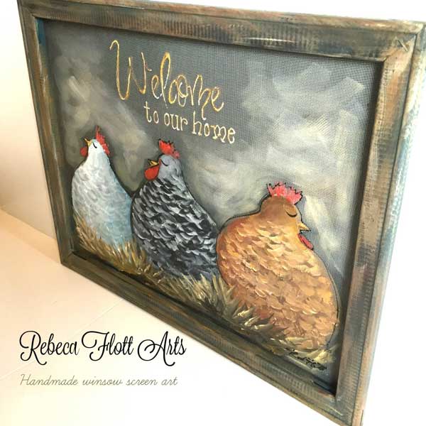 Welcome to our home sign with chickens, indoor and outdoor wall art
