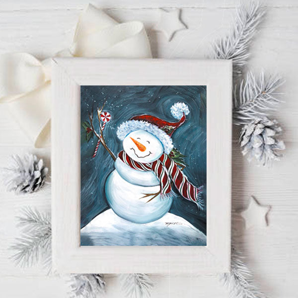 Blue Christmas Snowman  - Print